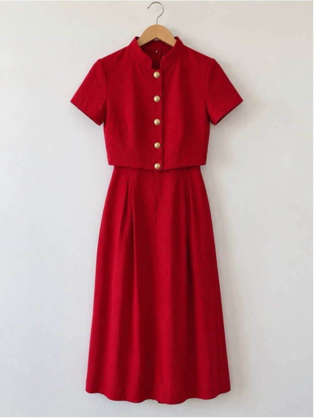 Vintage EXPO Red Gold Button Cape Sheath Dress Size 10 Small Fit
